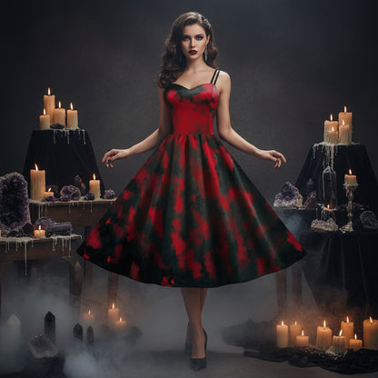 Flared Halloween Dresses - Sorceress Sanctuary Ghost Iridescent / M-Ghost Iridescent / S-Spider Webs / M-Spider Webs / S-Red / M