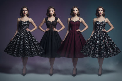 Flared Halloween Dresses - Sorceress Sanctuary Ghost Iridescent / M-Ghost Iridescent / S-Spider Webs / M-Spider Webs / S-Red / M