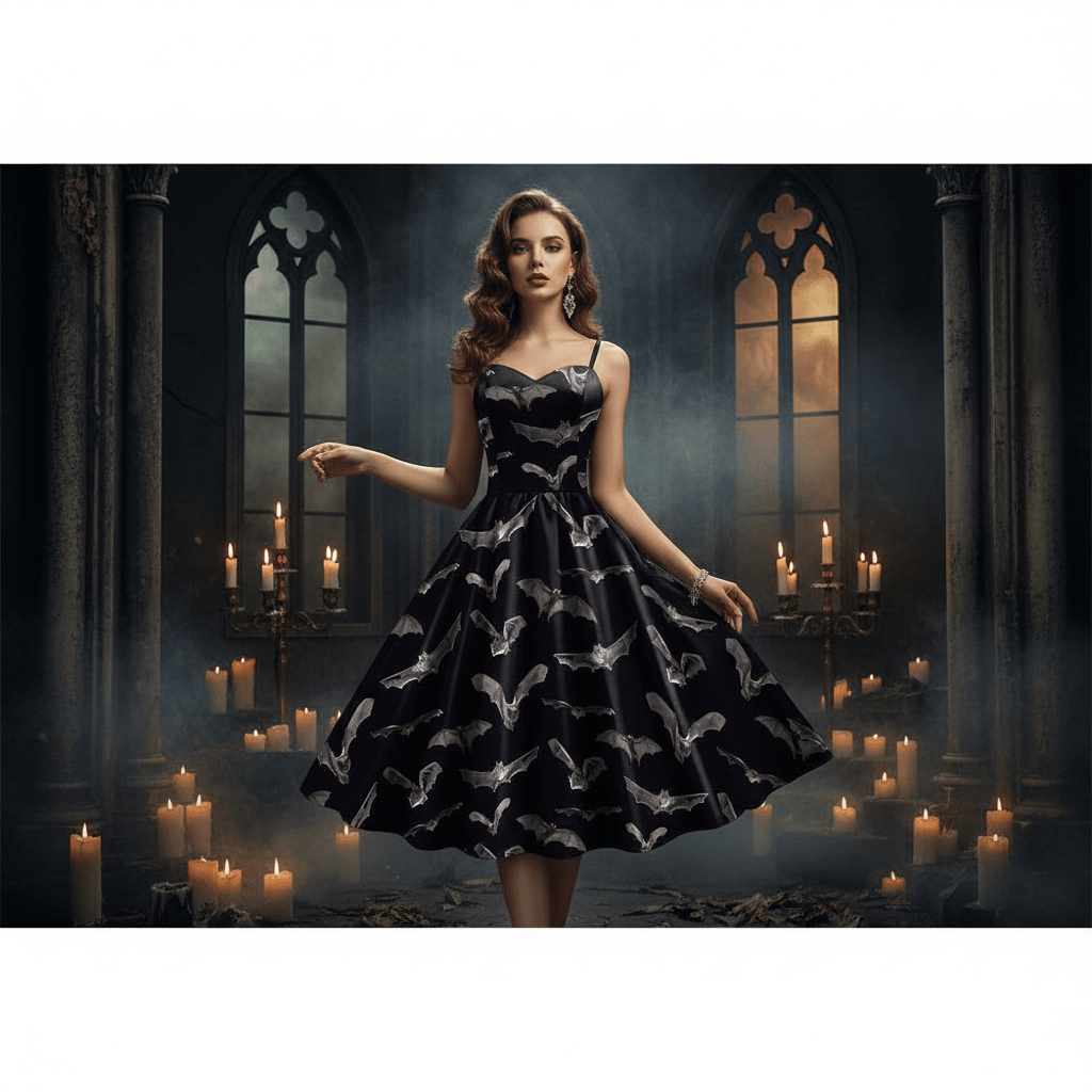 Flared Halloween Dresses - Sorceress Sanctuary Ghost Iridescent / M-Ghost Iridescent / S-Spider Webs / M-Spider Webs / S-Red / M