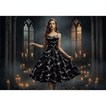 Flared Halloween Dresses - Sorceress Sanctuary Ghost Iridescent / M-Ghost Iridescent / S-Spider Webs / M-Spider Webs / S-Red / M