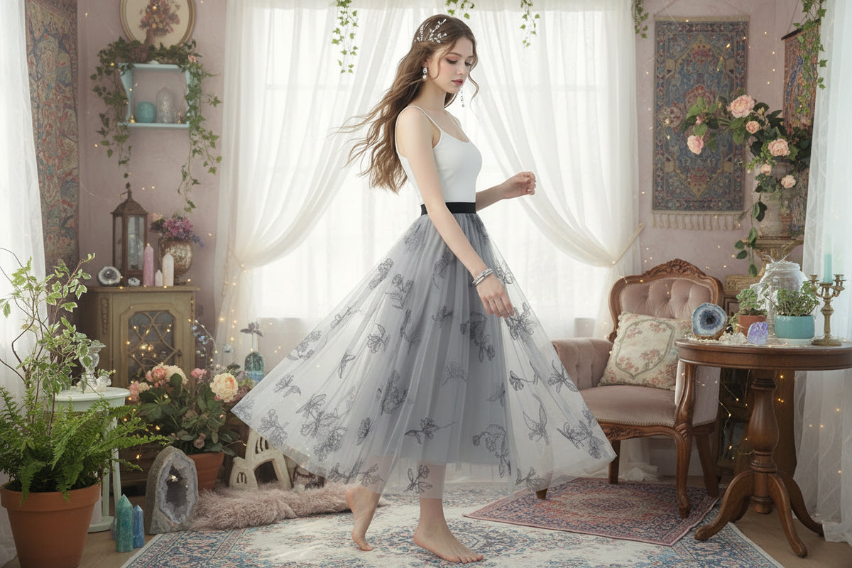 Floral Fairy Skirt - Sorceress Sanctuary Grey / One size