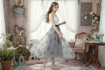 Floral Fairy Skirt - Sorceress Sanctuary Grey / One size