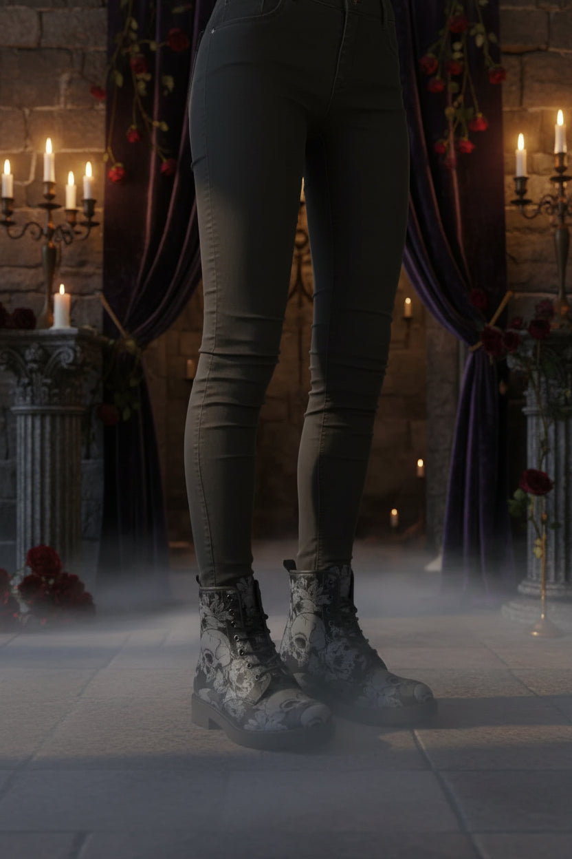 Witchy Skull Print Ankle Boots - Sorceress Sanctuary 36-37-38-39-35