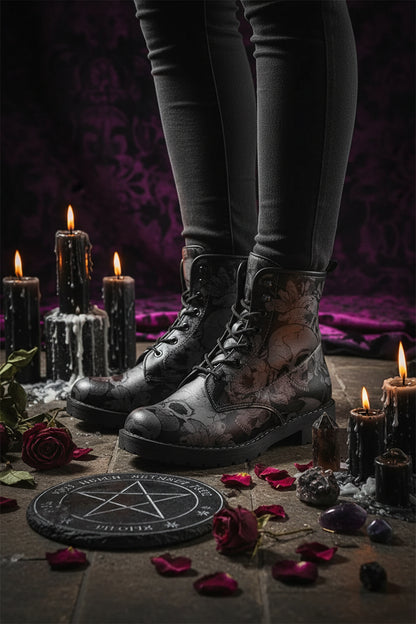 Witchy Skull Print Ankle Boots - Sorceress Sanctuary 36-37-38-39-35