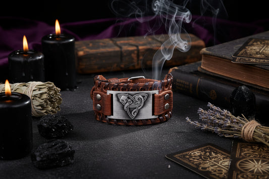 Fox Leather Bracelet - Sorceress Sanctuary Leather wide brown antique silver-Leather wide brown red-Leather wide black bronzing-Leather wide black antique silver-Leather wide black antique red