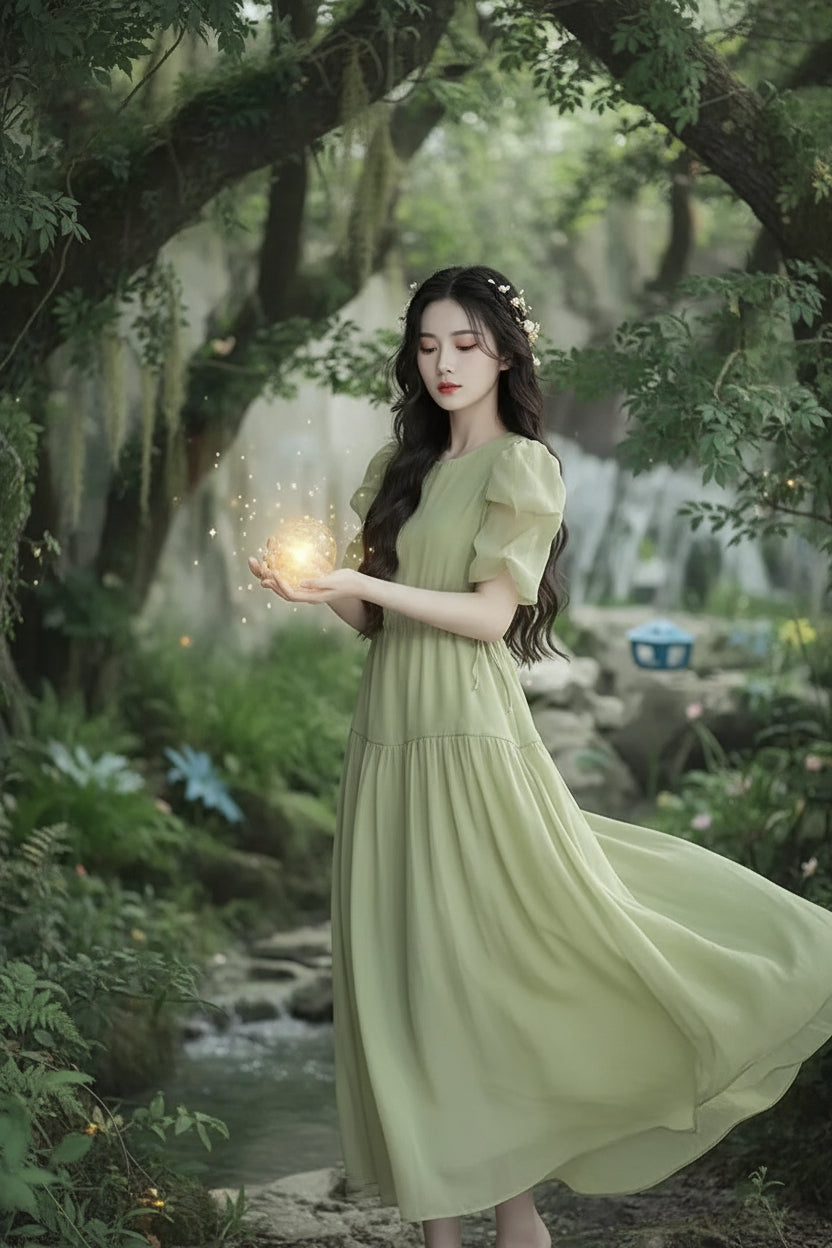 French Fairy Dress - Sorceress Sanctuary Green / S-Green / M-Green / L-Green / XL