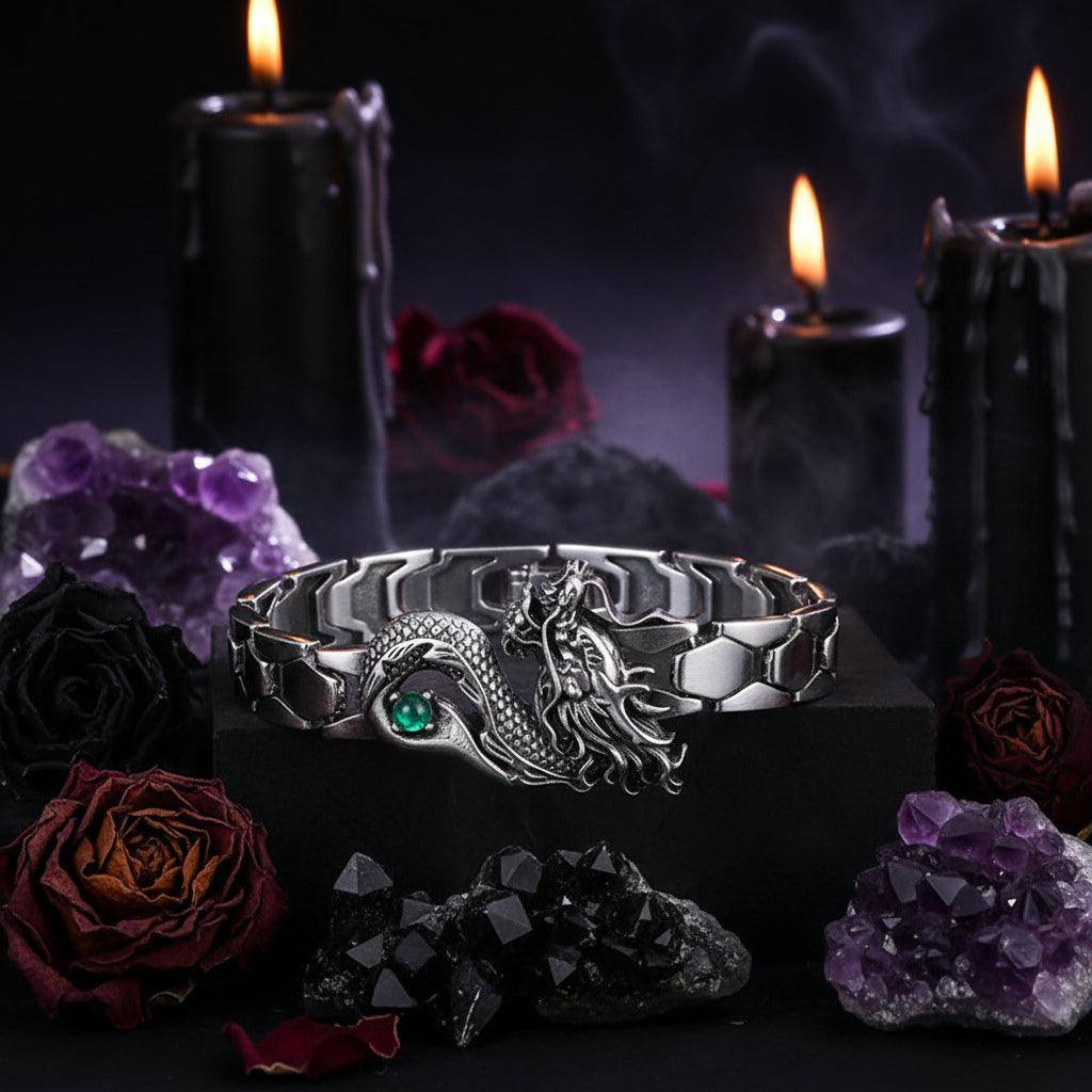 Men's Bracelet with Green Gem Dragon Totem Sorceress Sanctuary