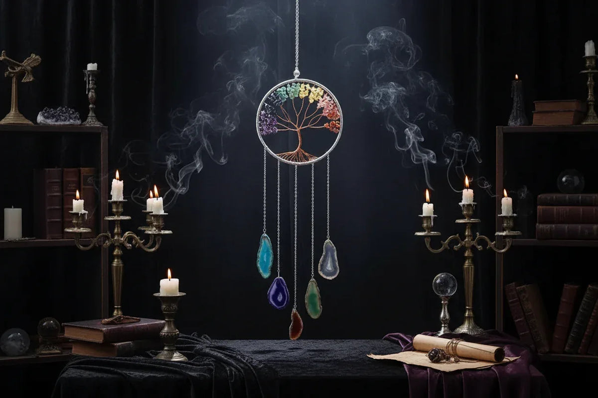 Gemstone Dreamcatcher - Sorceress Sanctuary Colorful agate life tree