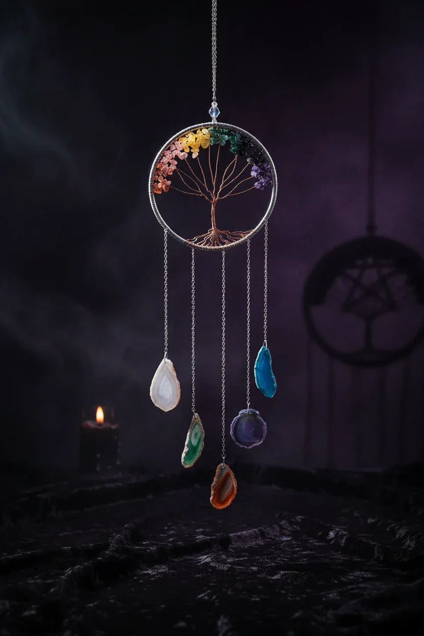 Gemstone Dreamcatcher - Sorceress Sanctuary Colorful agate life tree