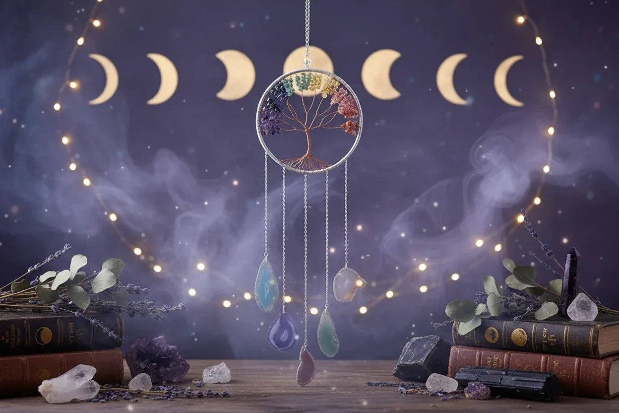 Gemstone Dreamcatcher - Sorceress Sanctuary Colorful agate life tree