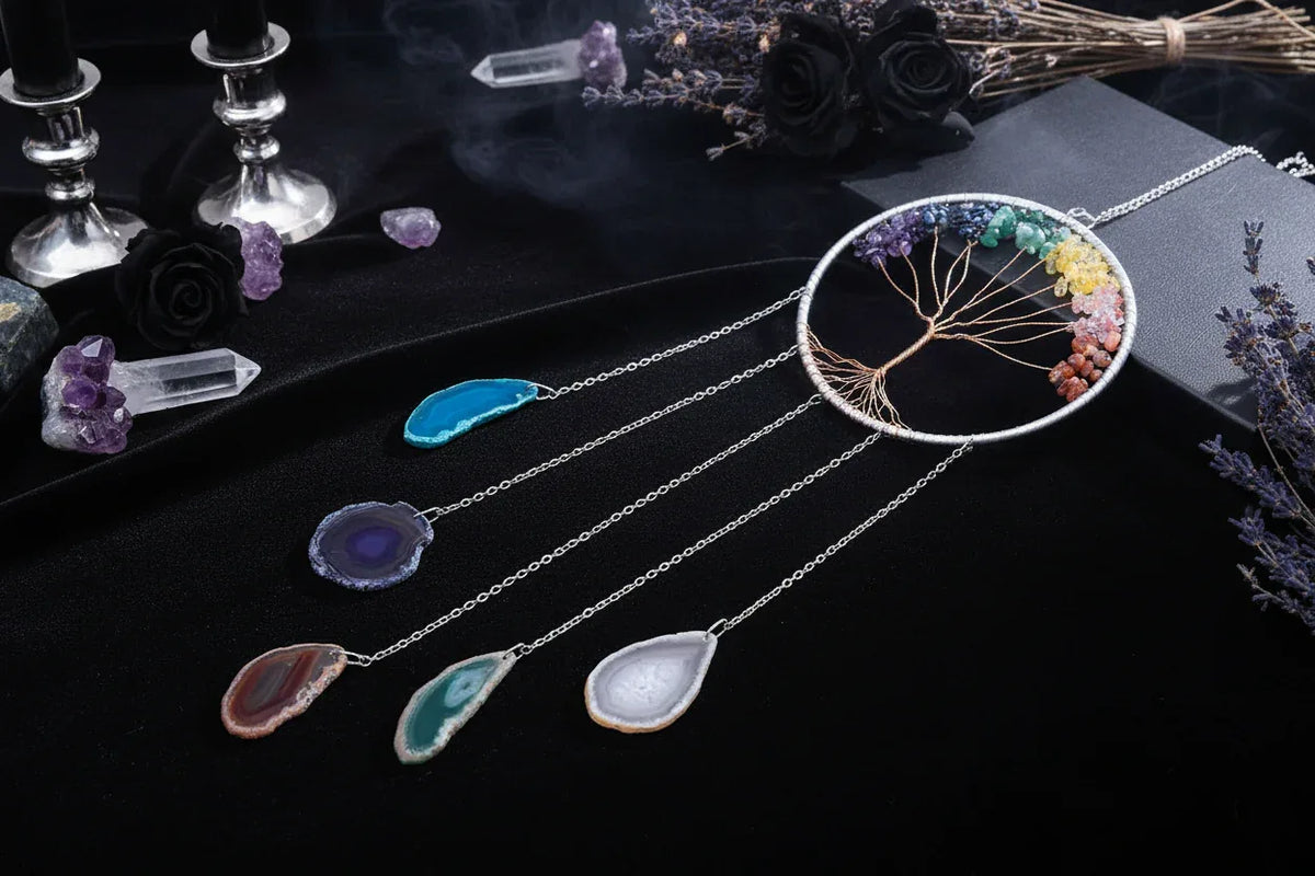 Gemstone Dreamcatcher - Sorceress Sanctuary Colorful agate life tree