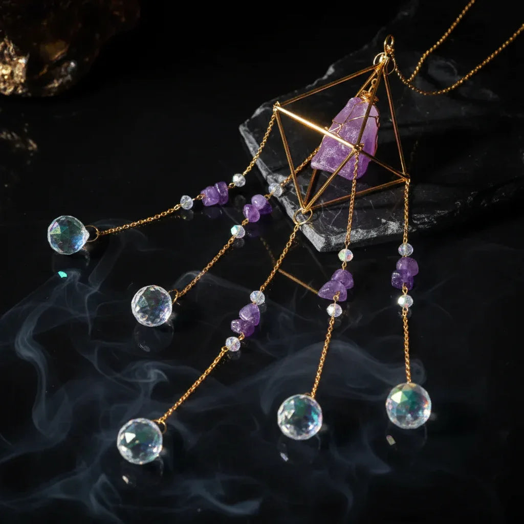 Gemstone Sun Catcher - Sorceress Sanctuary Full pink crystal pendant-All amethyst pendant-All green aventurine pendant-All-green gold pendant-Obsidian pendant