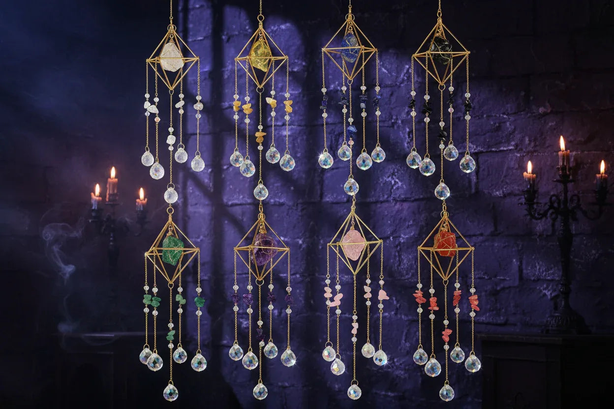 Gemstone Sun Catcher - Sorceress Sanctuary Full pink crystal pendant-All amethyst pendant-All green aventurine pendant-All-green gold pendant-Obsidian pendant