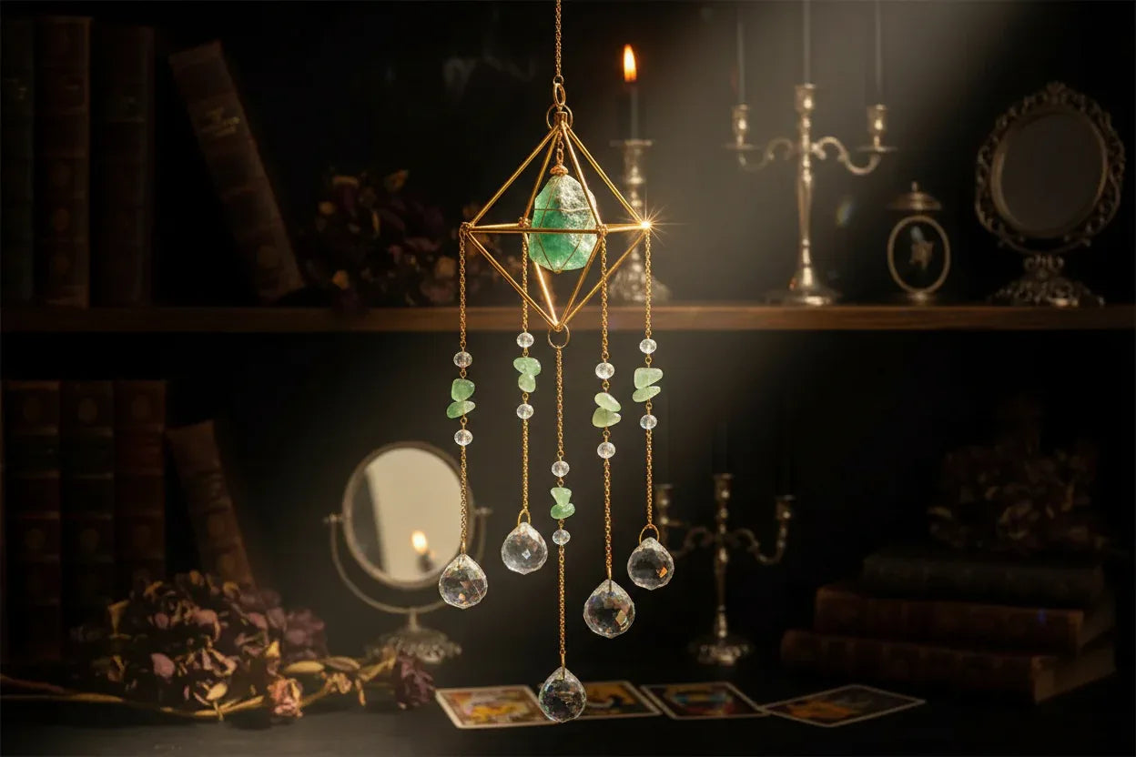 Gemstone Sun Catcher - Sorceress Sanctuary Full pink crystal pendant-All amethyst pendant-All green aventurine pendant-All-green gold pendant-Obsidian pendant