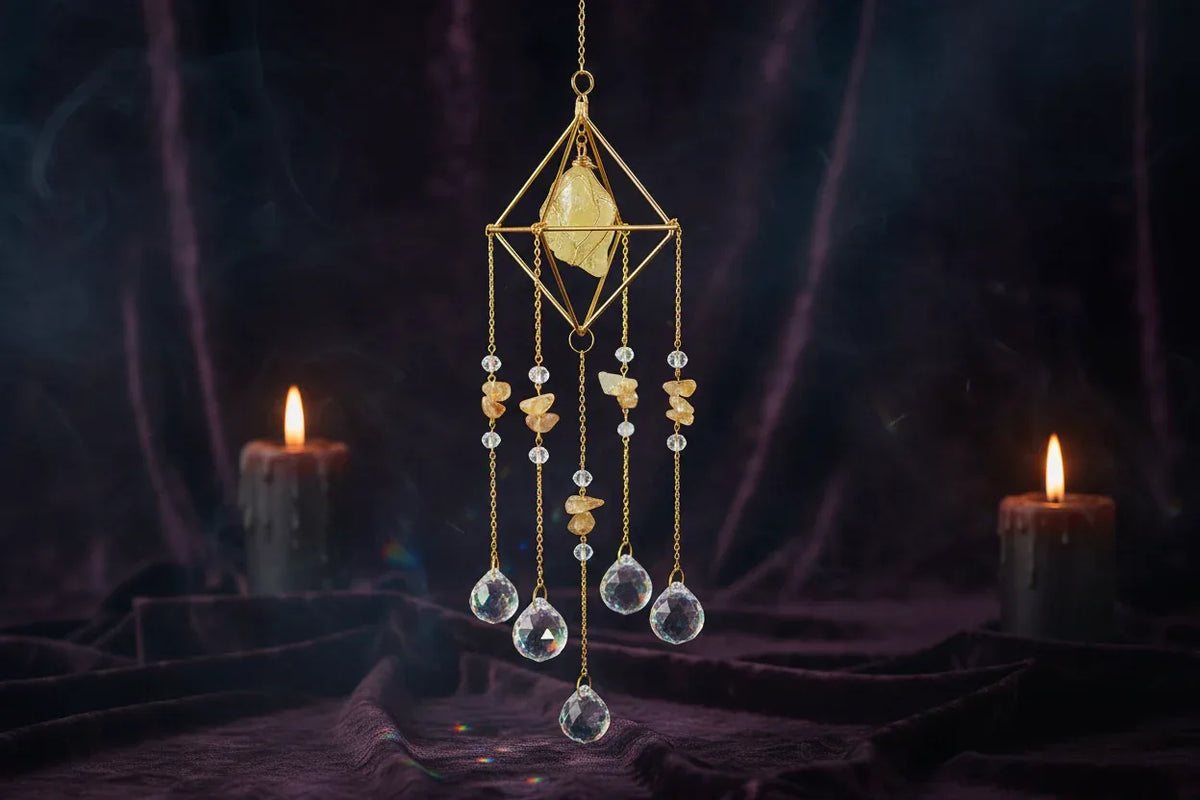 Gemstone Sun Catcher - Sorceress Sanctuary Full pink crystal pendant-All amethyst pendant-All green aventurine pendant-All-green gold pendant-Obsidian pendant