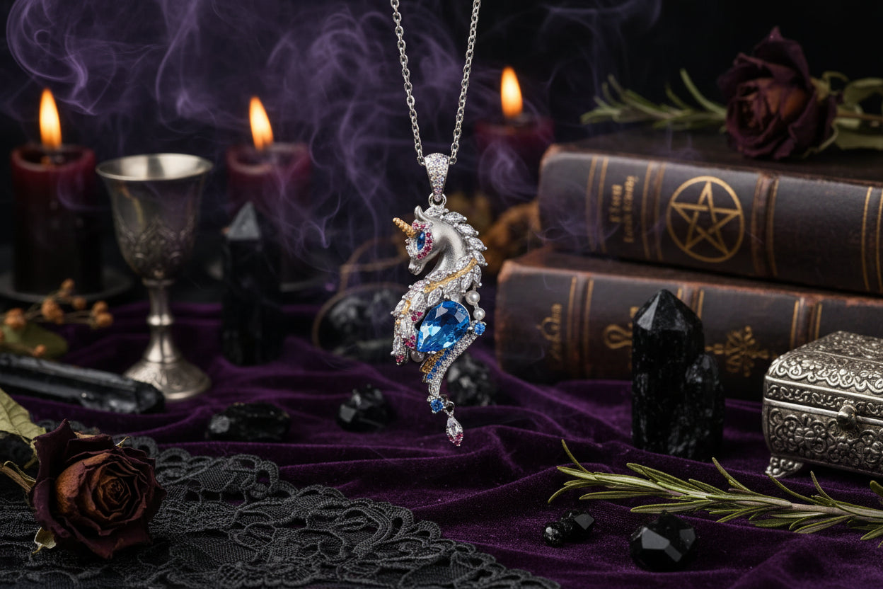 Gemstone Unicorn Necklace - Sorceress Sanctuary Purple-Blue