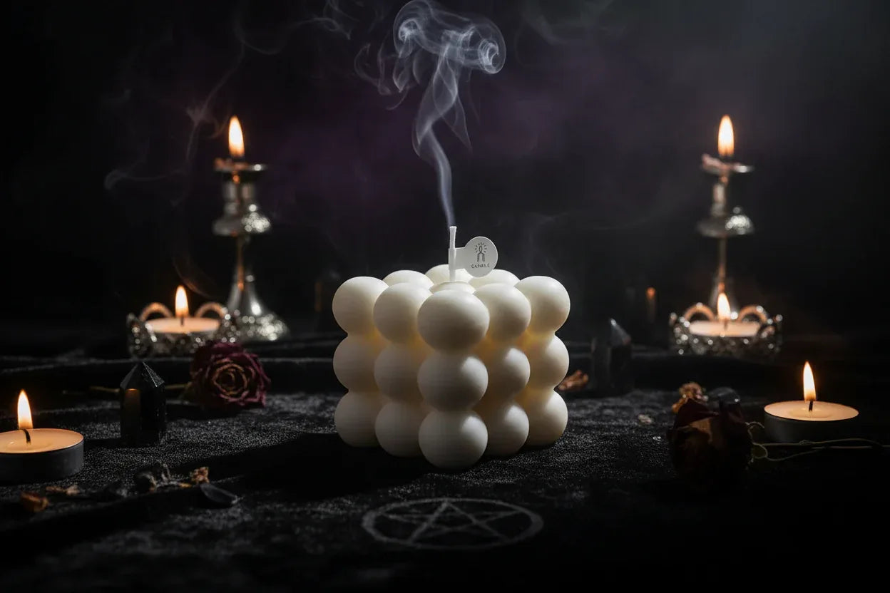 Geometric Candle - Sorceress Sanctuary Green-Yellow-Blue-Light Brown-Pink