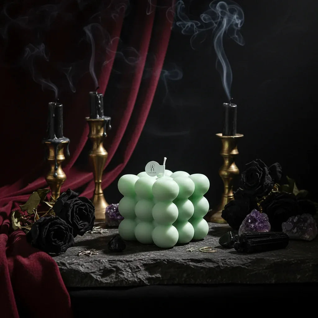 Geometric Candle - Sorceress Sanctuary Green-Yellow-Blue-Light Brown-Pink