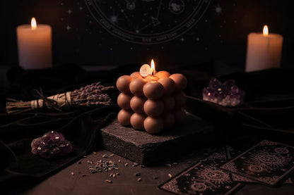 Geometric Candle - Sorceress Sanctuary Green-Yellow-Blue-Light Brown-Pink