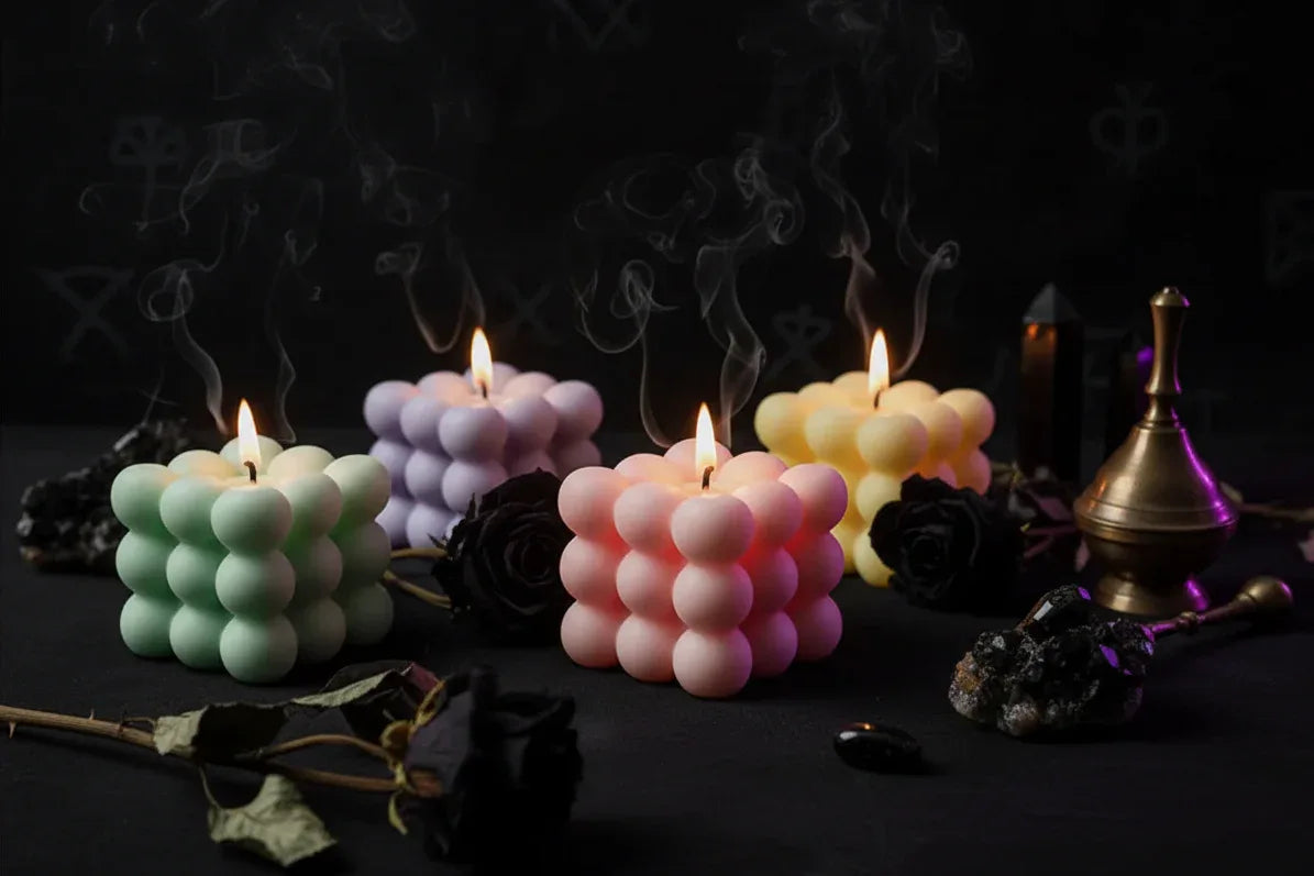 Geometric Candle - Sorceress Sanctuary Green-Yellow-Blue-Light Brown-Pink