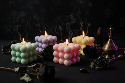 Geometric Candle - Sorceress Sanctuary Green-Yellow-Blue-Light Brown-Pink