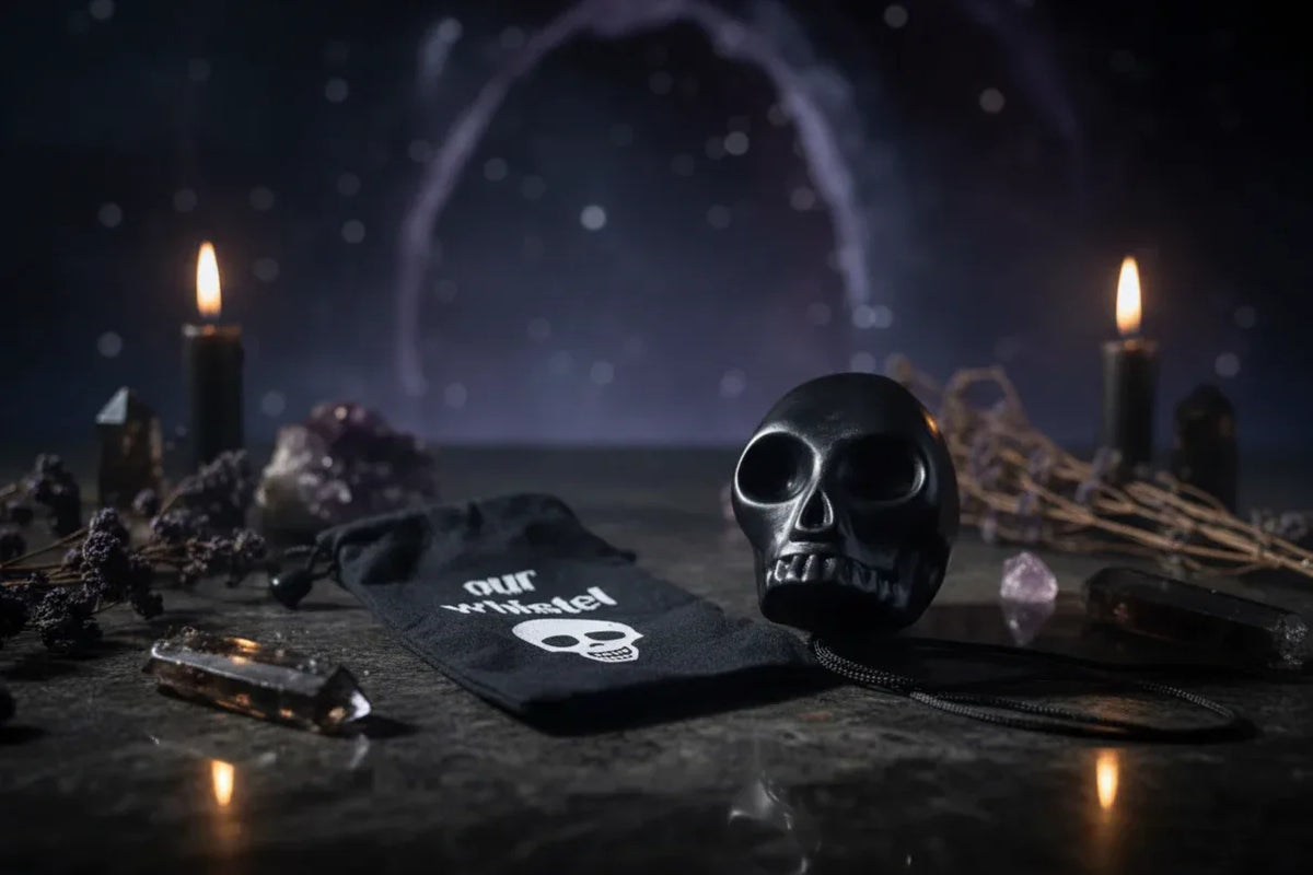 Ghost Scream Whistle - Sorceress Sanctuary Black And White Feather-Purple-Orange-Green-Human Skeleton