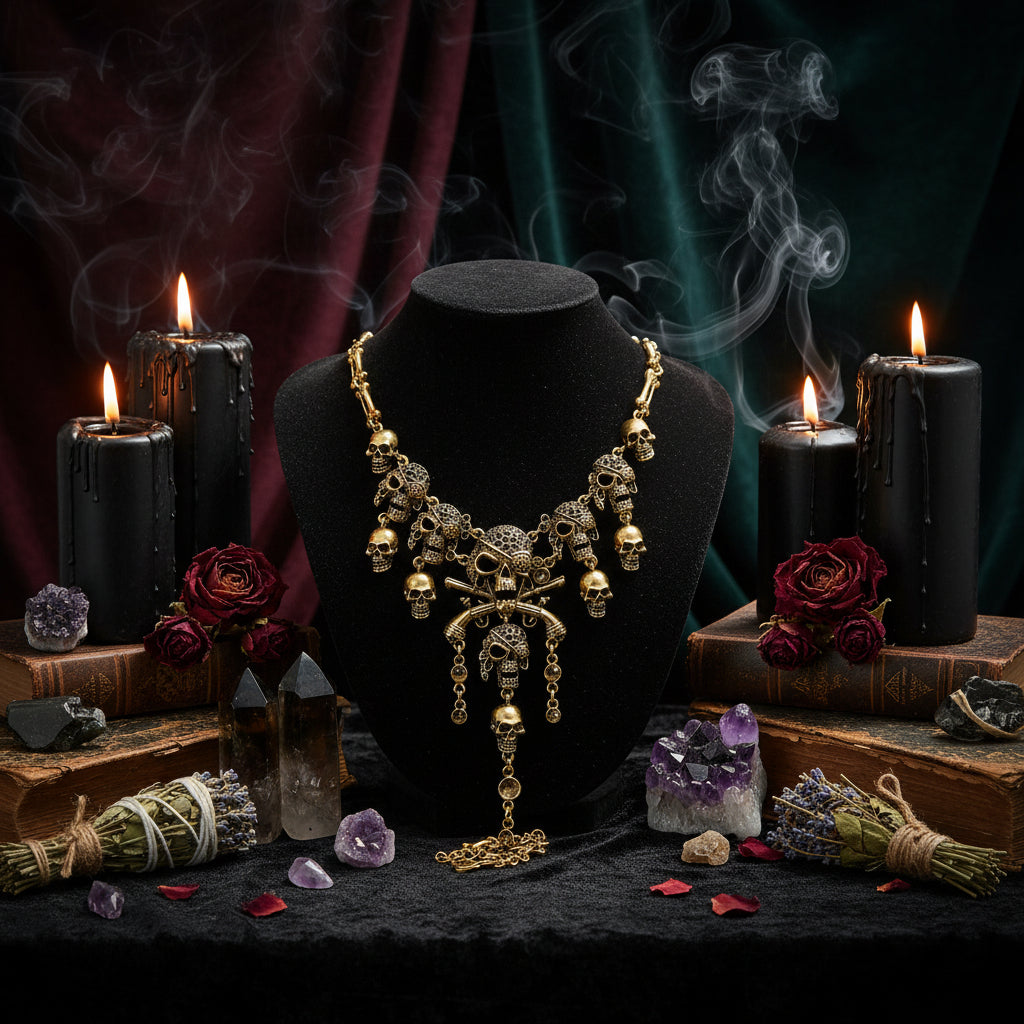 Vintage Ghost Head Tassel Necklace and Sweater Chain Sorceress Sanctuary