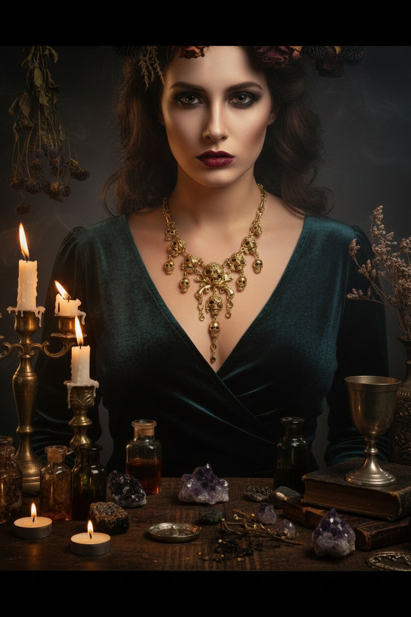 Vintage Ghost Head Tassel Necklace and Sweater Chain Sorceress Sanctuary
