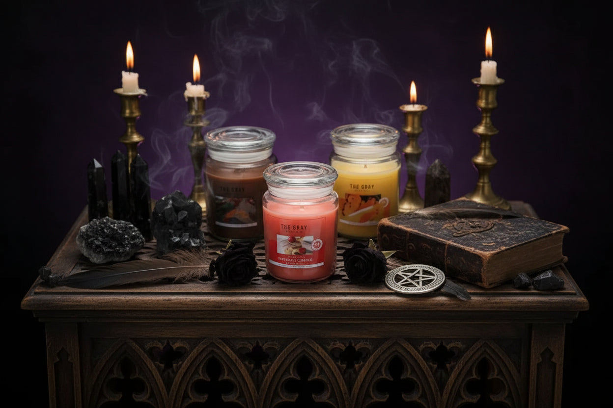 Glass Aromatherapy Candle - Sorceress Sanctuary Apple Cinnamon-Cherry bread-Citrus Cherry-Coffee-Ginger cake