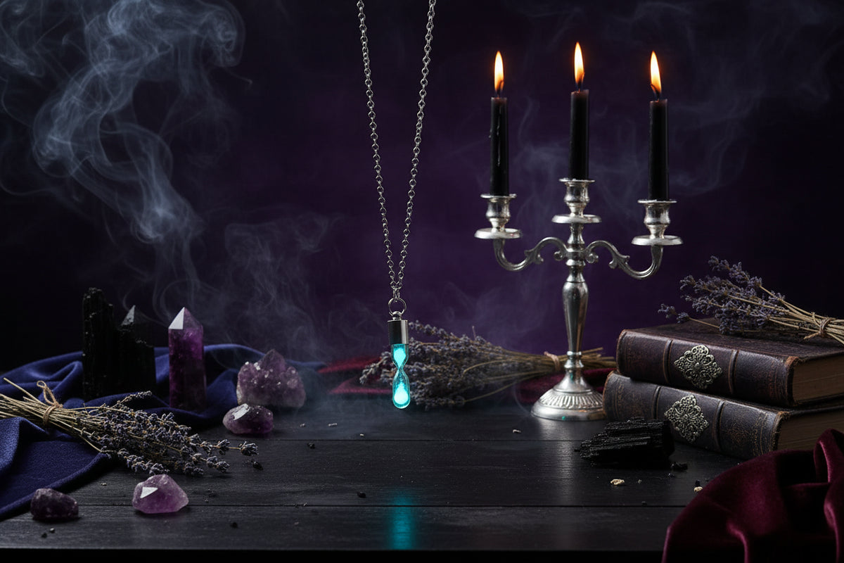 Glow Hourglass Necklace - Sorceress Sanctuary Purple-Green-Blue