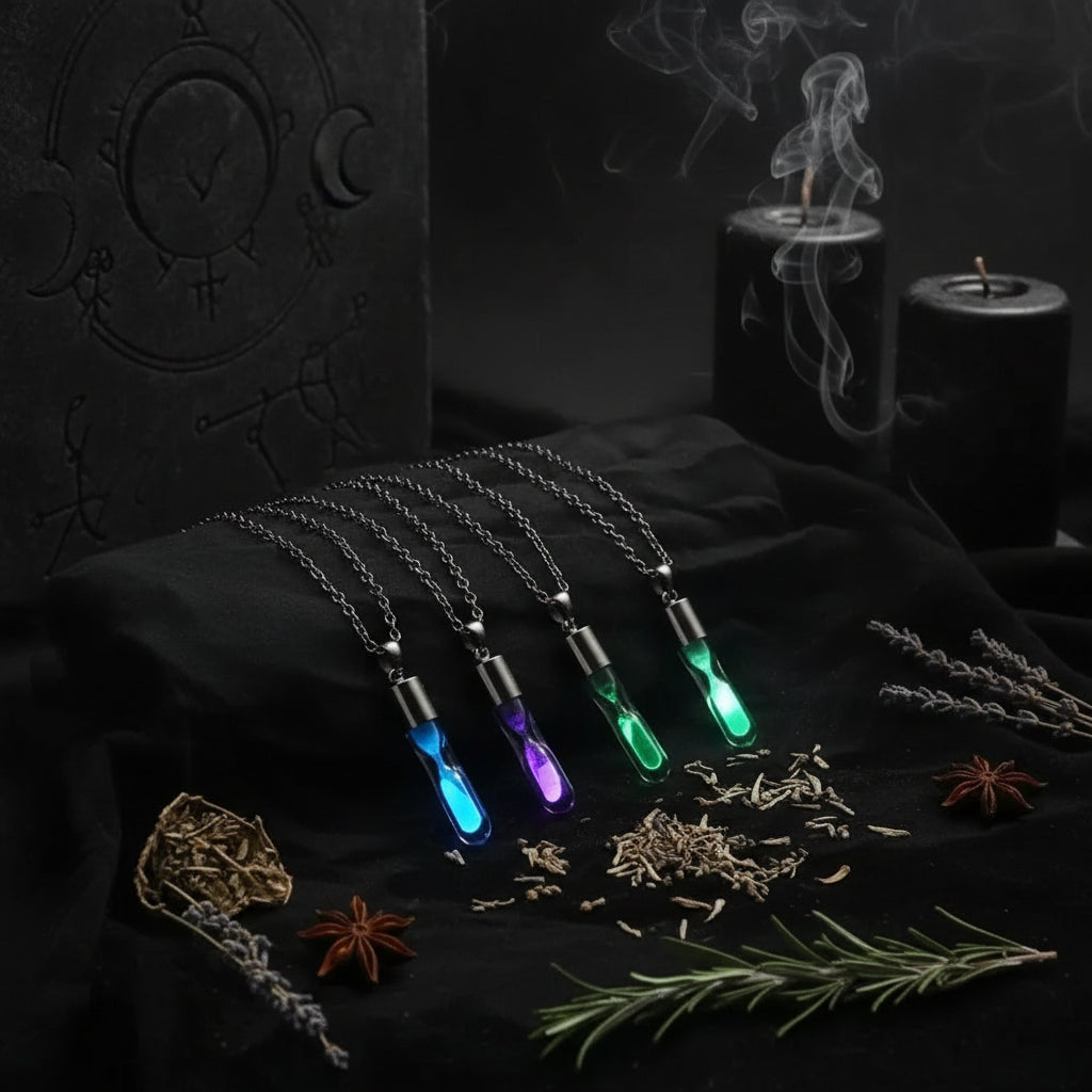 Glow Hourglass Necklace - Sorceress Sanctuary Purple-Green-Blue