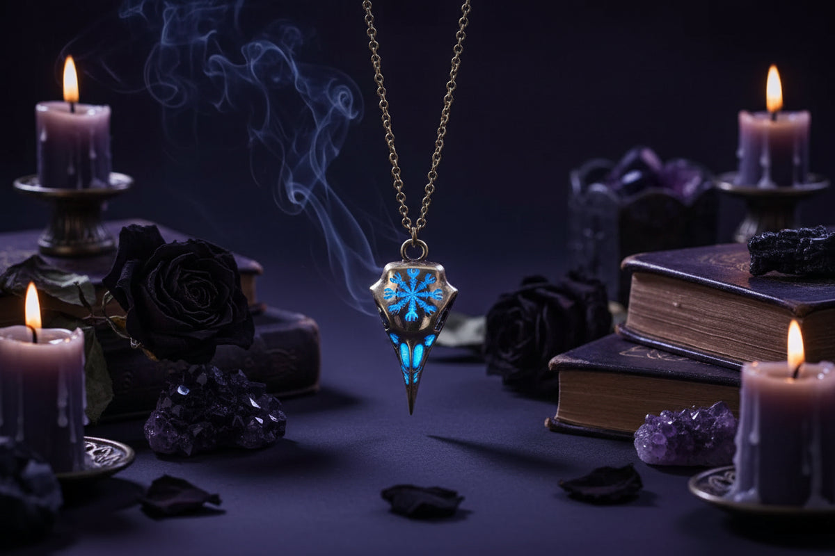 Glow Raven Necklace - Sorceress Sanctuary Silver blue light-Bronze blue light-Bronze green light-Silver Green Light