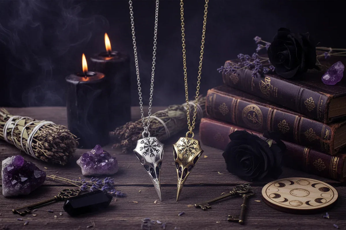Glow Raven Necklace - Sorceress Sanctuary Silver blue light-Bronze blue light-Bronze green light-Silver Green Light