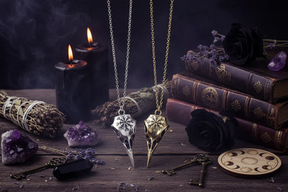 Glow Raven Necklace - Sorceress Sanctuary Silver blue light-Bronze blue light-Bronze green light-Silver Green Light