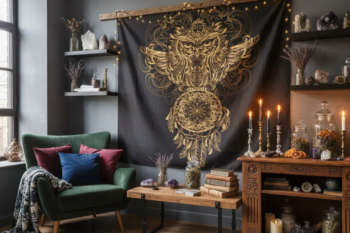 Golden Owl Tapestry - Sorceress Sanctuary 130X150CM-150X200CM