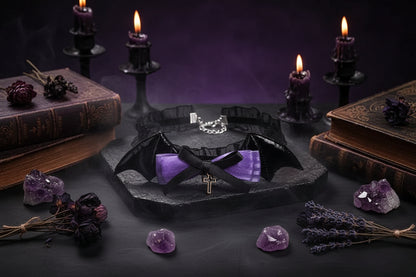 Gothic Accessories Set - Sorceress Sanctuary Black and purple sleeve pair-Cat Ear KC + gem lace KC-A pair of wings with small sides-Black bow cat ear KC-Wings small side clip single