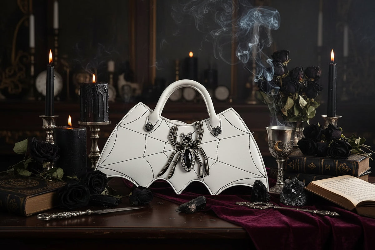 Gothic Bat Bag - Sorceress Sanctuary Light Purple-Light Brown-White-Pink-Black