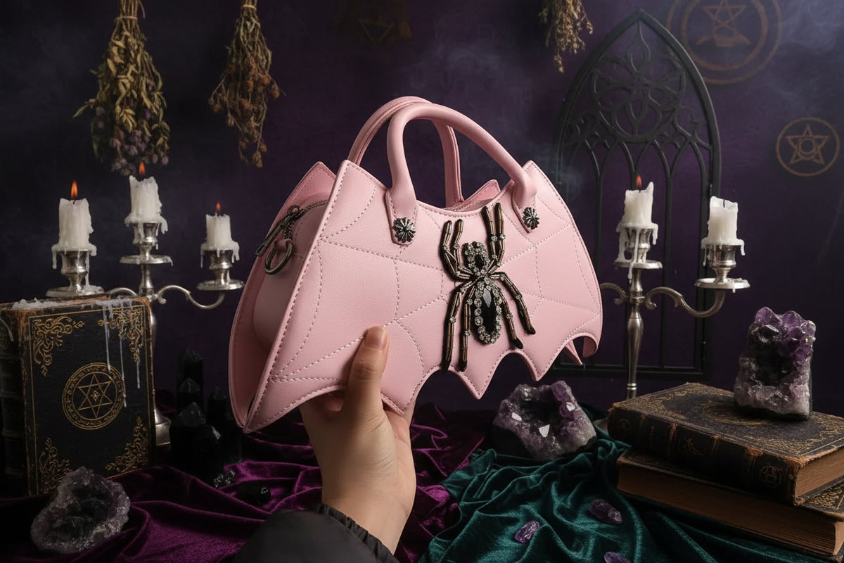 Gothic Bat Bag - Sorceress Sanctuary Light Purple-Light Brown-White-Pink-Black