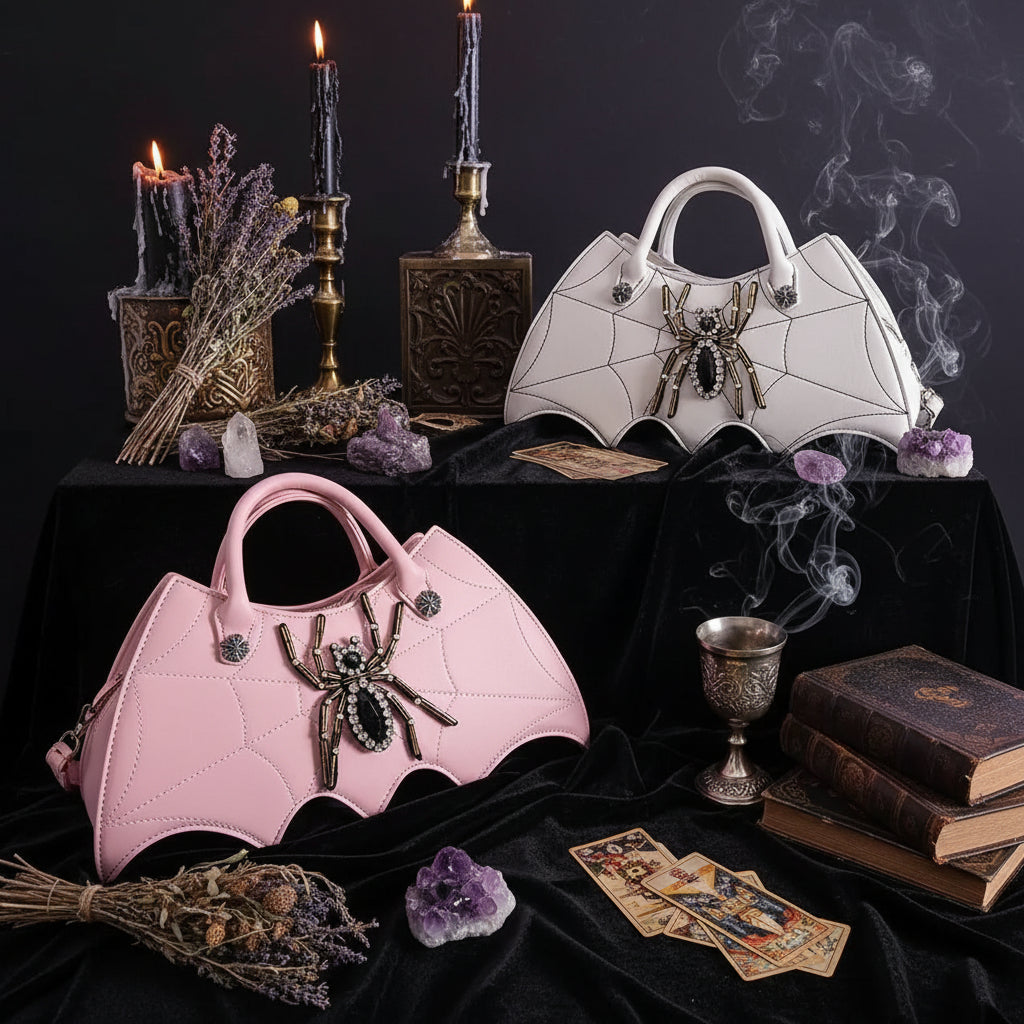 Gothic Bat Bag - Sorceress Sanctuary Light Purple-Light Brown-White-Pink-Black