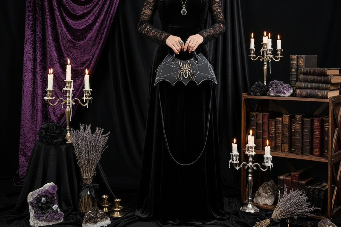 Gothic Bat Bag - Sorceress Sanctuary Light Purple-Light Brown-White-Pink-Black