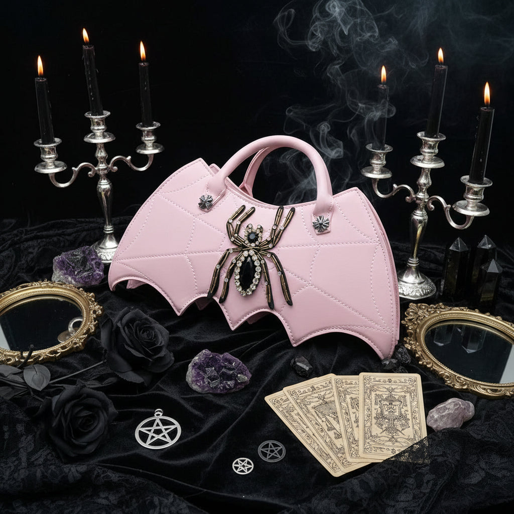 Gothic Bat Bag - Sorceress Sanctuary Light Purple-Light Brown-White-Pink-Black