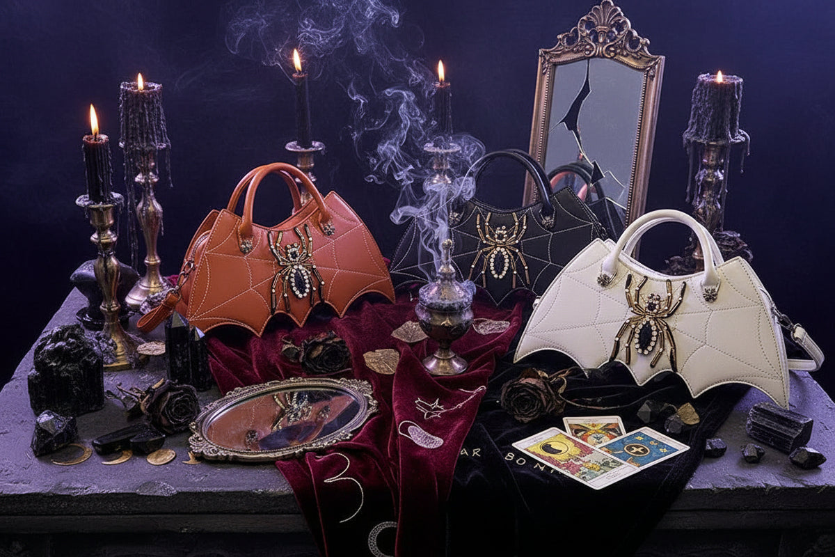 Gothic Bat Bag - Sorceress Sanctuary Light Purple-Light Brown-White-Pink-Black