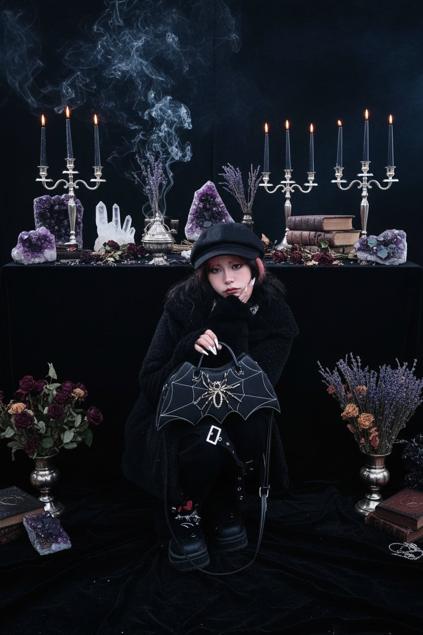 Gothic Bat Bag - Sorceress Sanctuary Light Purple-Light Brown-White-Pink-Black
