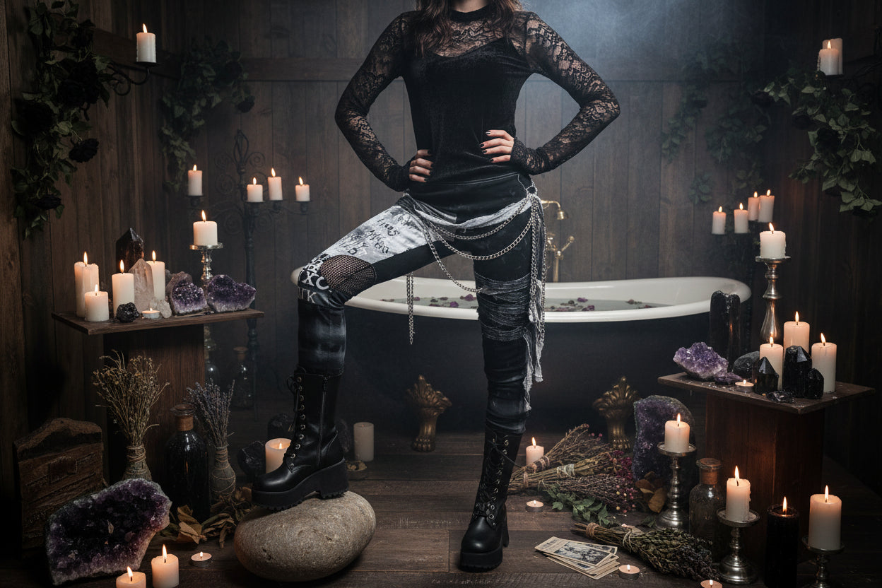 Gothic Distressed Leggings - Sorceress Sanctuary Black / S-Black / M-Black / L-Black / XL-Black / 2XL