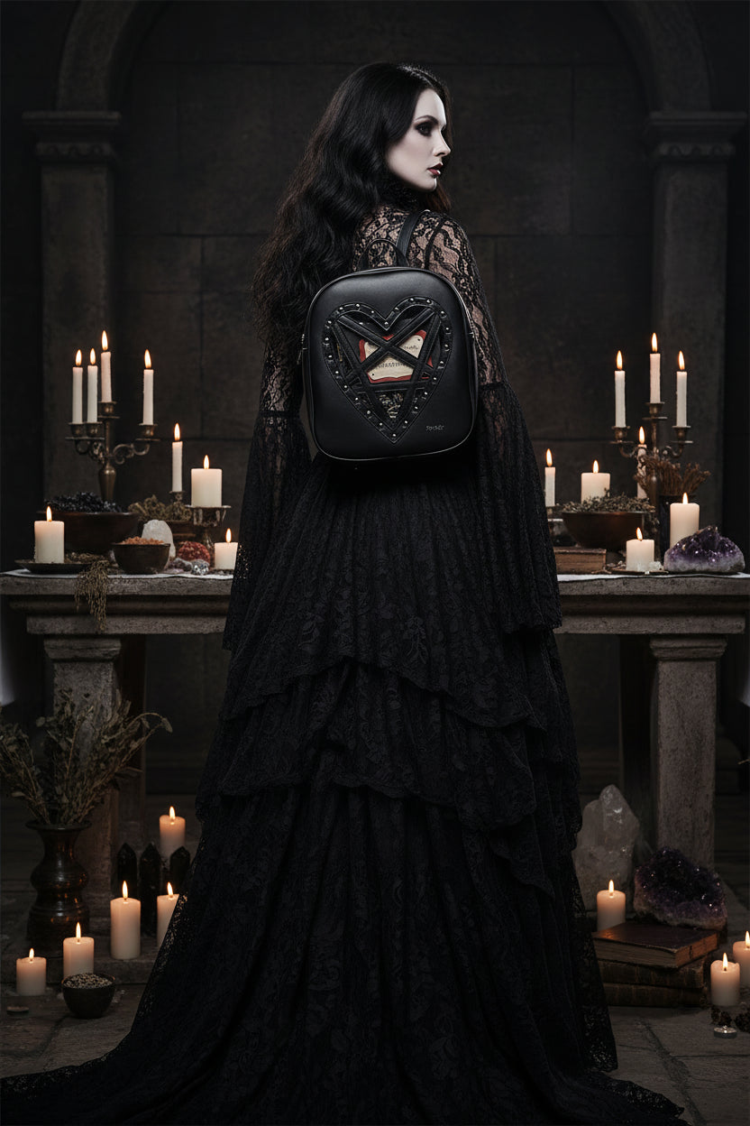 Gothic Harajuku Transparent Heart Backpack with Studs Sorceress Sanctuary
