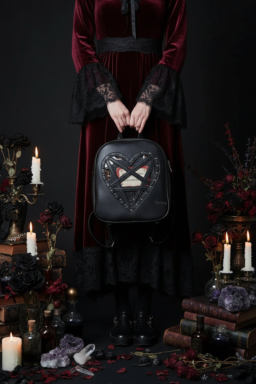 Gothic Harajuku Transparent Heart Backpack with Studs Sorceress Sanctuary