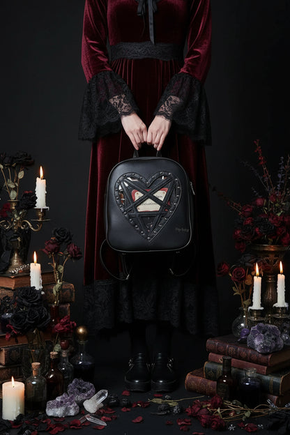 Gothic Harajuku Transparent Heart Backpack with Studs Sorceress Sanctuary