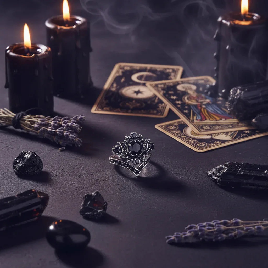 Gothic Moon Ring - Sorceress Sanctuary Black / 5-Black / 6-Black / 7-Black / 8-Black / 9