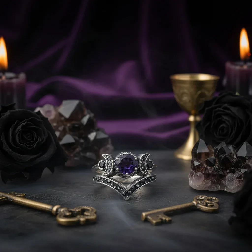 Gothic Moon Ring - Sorceress Sanctuary Black / 5-Black / 6-Black / 7-Black / 8-Black / 9