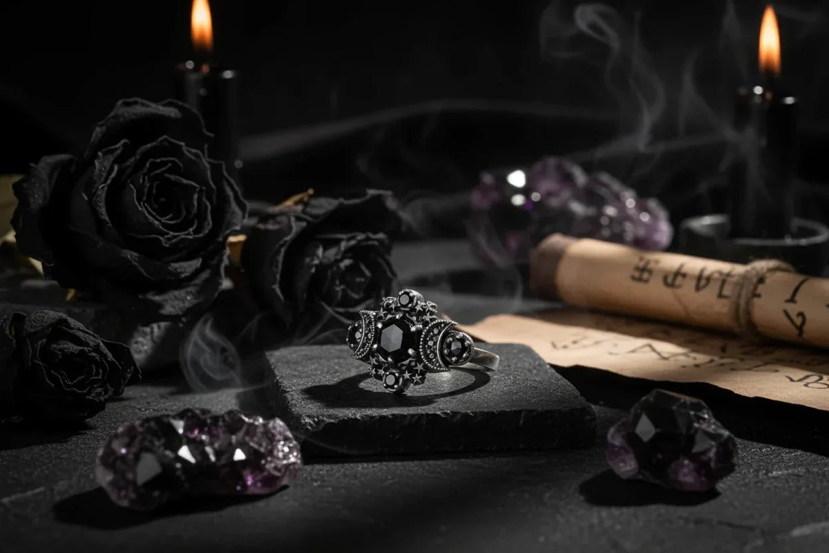 Gothic Moon Ring - Sorceress Sanctuary Black / 5-Black / 6-Black / 7-Black / 8-Black / 9